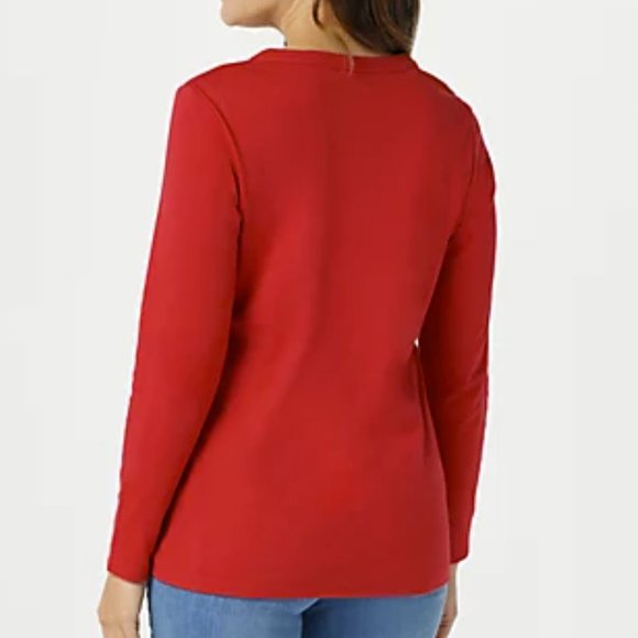 Denim & Co. Split V-Neck Long Sleeve Top 7439 - Picture 2 of 2